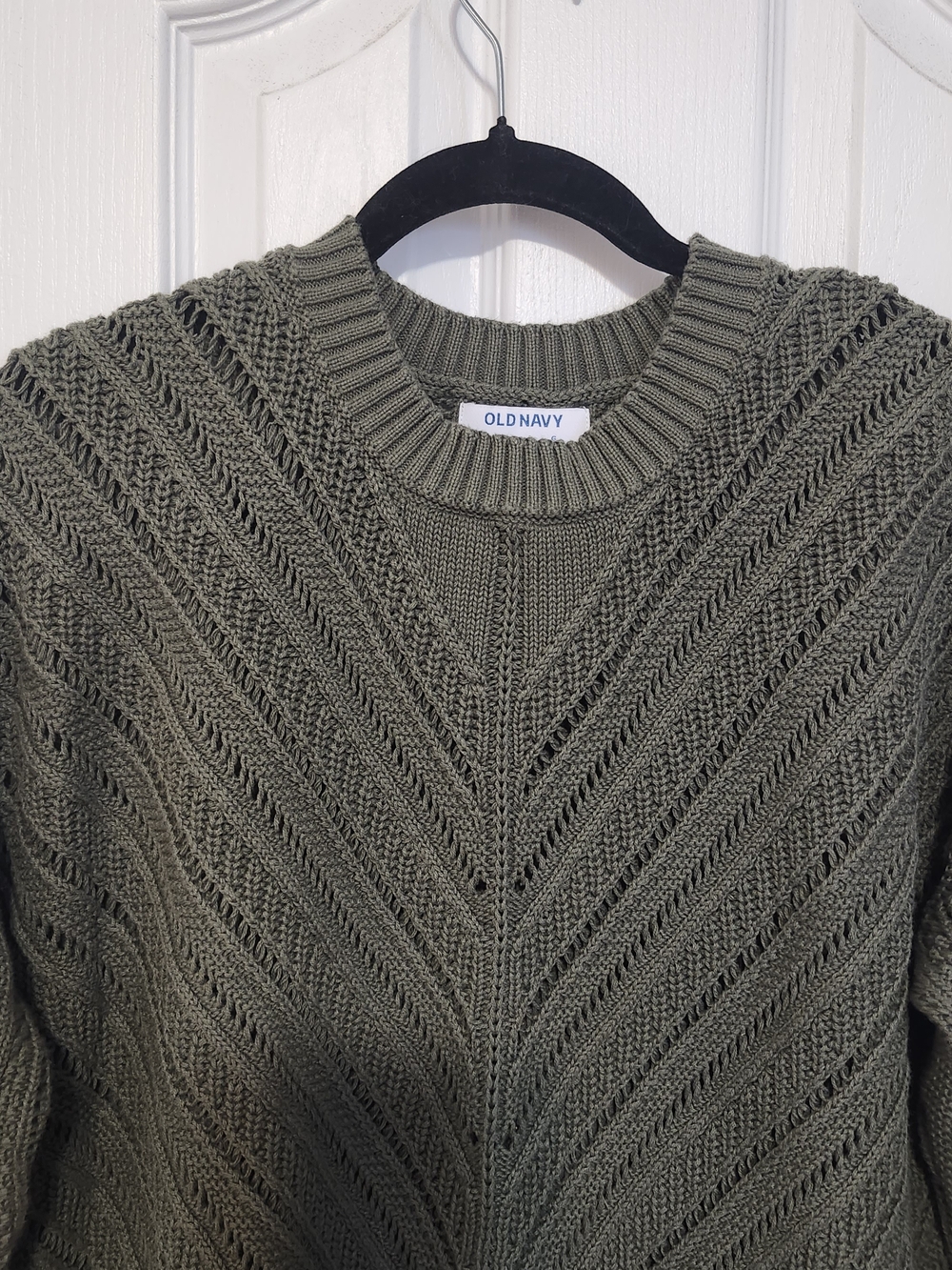 Old Navy Cropped Chevron Open-Knit Sweater In Alpine Tundra - Size Large - Picture 2 of 10